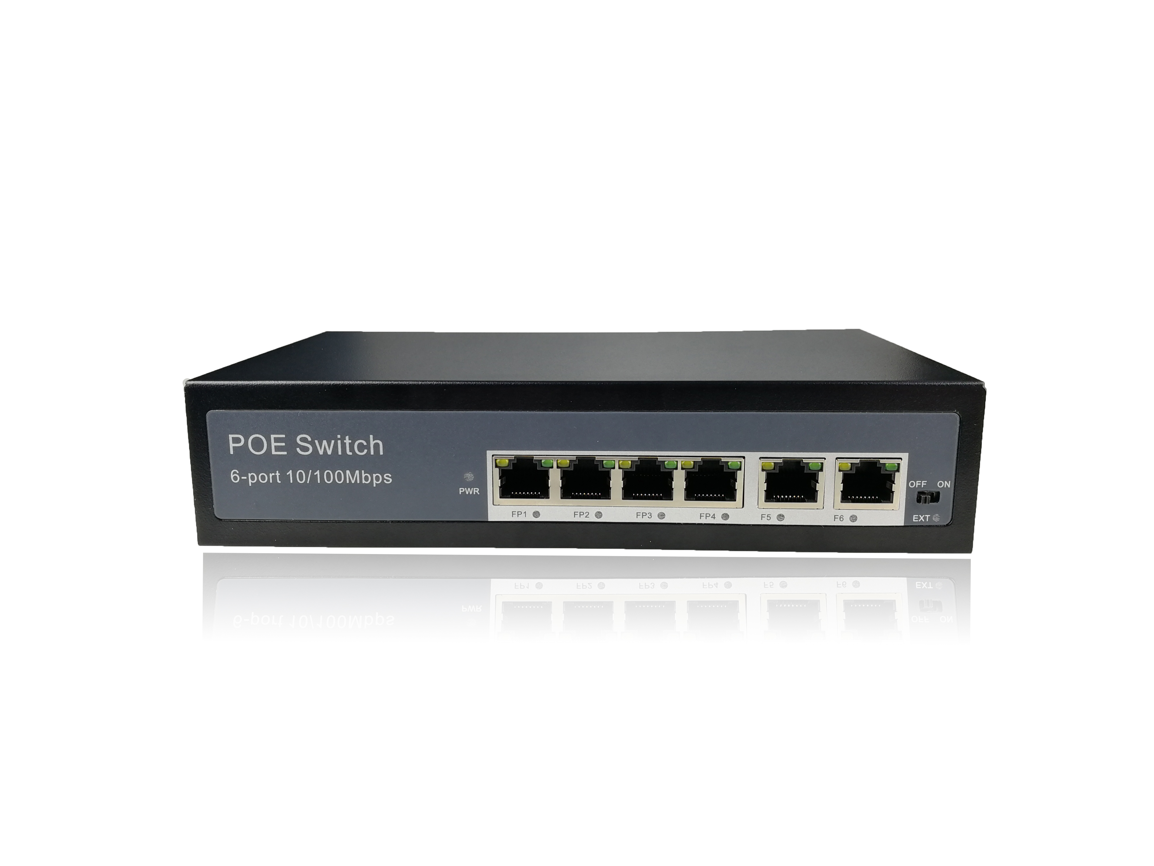 6個10/100Mbps自適應RJ45端口  1~4號端口支持IEEE 802.3af/at標準