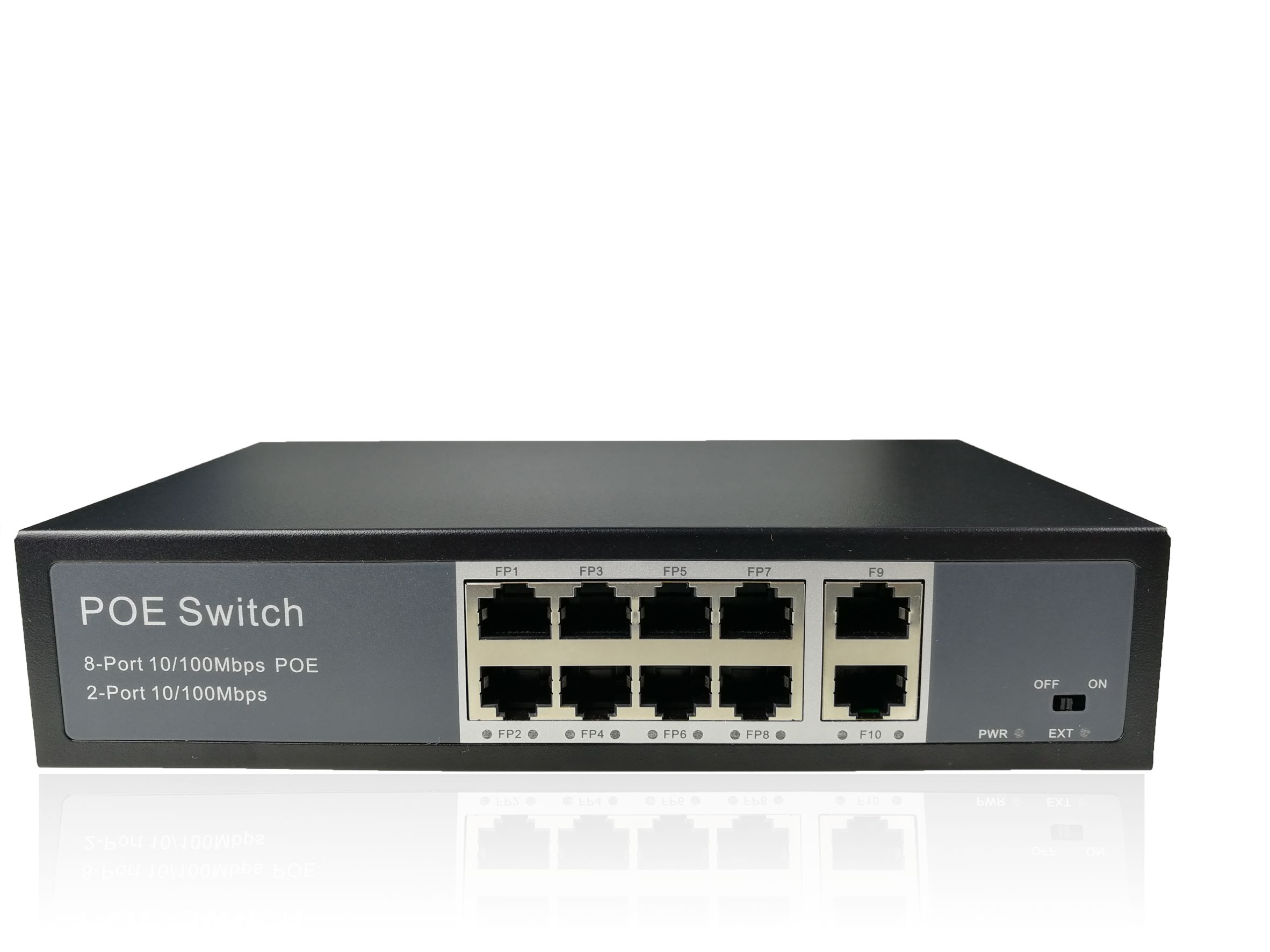10個10/100 Mbps自適應RJ45端口   1-8端口支持標準802.3af/at電源  整機Poe功率：120W（所有Poe端口，端口1～8）